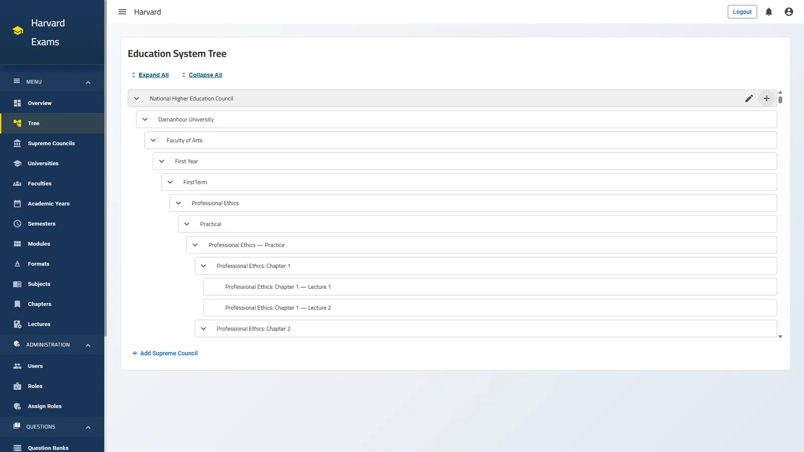 Question Banking interactive education system tree